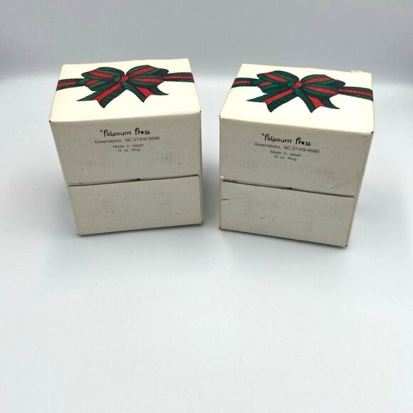 Vtg Potpourri Designs Coffee Mugs Set of 2 Bow Christmas Holiday 12 oz Japan - Picture 8 of 8